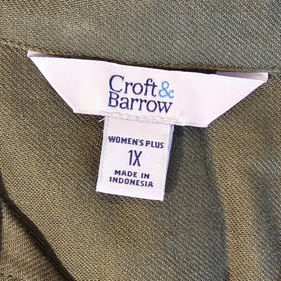 Croft & Barrow, Olive, Button Down mid length, Shirt Dress, Plus Size (1X) - Picture 8 of 10